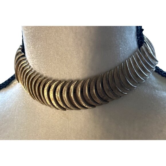 Vintage Mid Century Articulated Link Collar Necklace Crescent Bone Unsigned - Picture 7 of 13